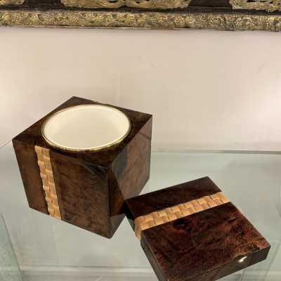 Boîte isotherme Aldo Tura en bois et recouverte de parchemin