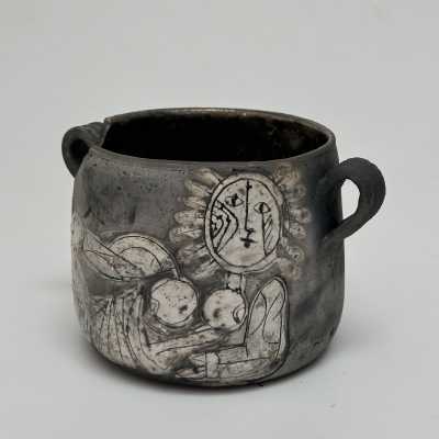 Raku Decorative Bowl by Roger Capron, Unique Odalisque Design, Vallauris 1997