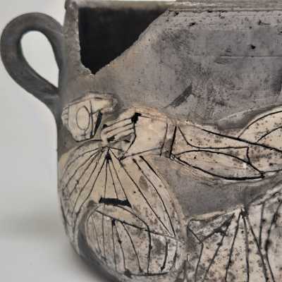 Raku Decorative Bowl by Roger Capron, Unique Odalisque Design, Vallauris 1997