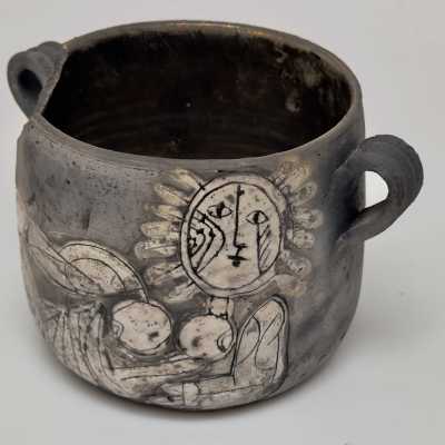 Raku Decorative Bowl by Roger Capron, Unique Odalisque Design, Vallauris 1997