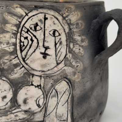 Raku Decorative Bowl by Roger Capron, Unique Odalisque Design, Vallauris 1997