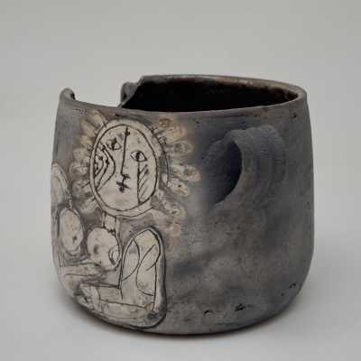 Raku Decorative Bowl by Roger Capron, Unique Odalisque Design, Vallauris 1997