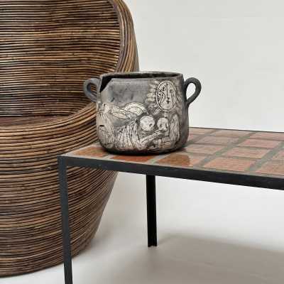 Raku Decorative Bowl by Roger Capron, Unique Odalisque Design, Vallauris 1997