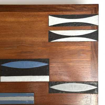 Teak Coffee Table with Navettes Ceramic Inlay by Roger Capron, 1961