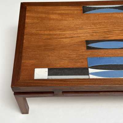 Teak Coffee Table with Navettes Ceramic Inlay by Roger Capron, 1961