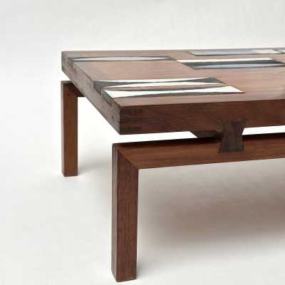 Teak Coffee Table with Navettes Ceramic Inlay by Roger Capron, 1961
