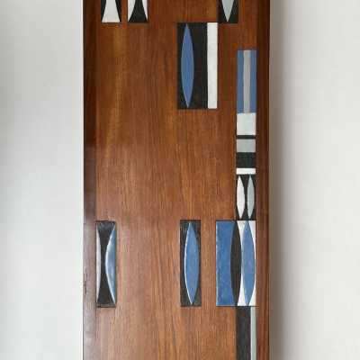 Teak Coffee Table with Navettes Ceramic Inlay by Roger Capron, 1961