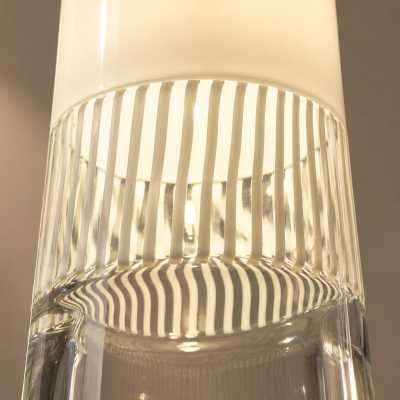 Detail of the white filigree decoration between opaline and clear glass, Pamio & Toso pendant
