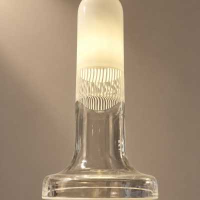 Pamio & Toso pendant light: white opaline glass dome and clear glass shade