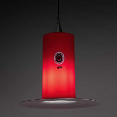 Vistosi red Lattimo pendant light, murrine and label