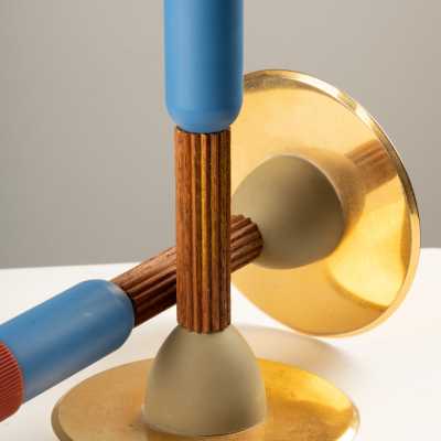 Hilton McConnico for Lanvin, Totem candlesticks, detail of the fluted wooden base