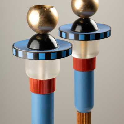 Hilton McConnico for Lanvin, Totem candlesticks, detail of the blue checkered disc