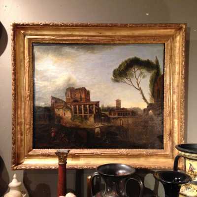 Ecole romaine, huile sur toile représentant les environs de Rome
