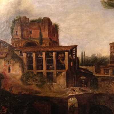 Ecole romaine, huile sur toile représentant les environs de Rome