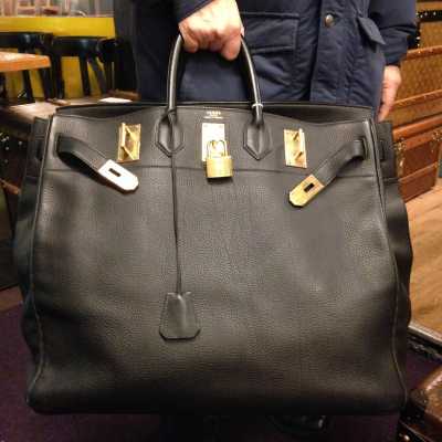 Sac Haut à Courroies  de voyage Hermès en cuir grainé noir