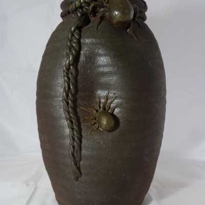 Vase en grès de Bizen motifs poulpes - Japon