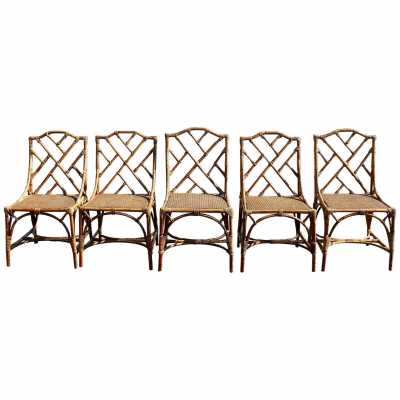 Six chaises en bambou avec assise cannée, 1940