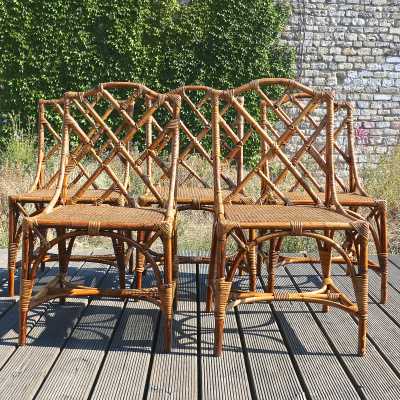 Six chaises en bambou avec assise cannée, 1940