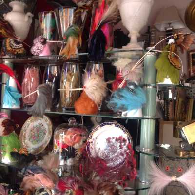 Lot de plumes et fleurs chapeaux. Lot of feathers and flowers for hats.