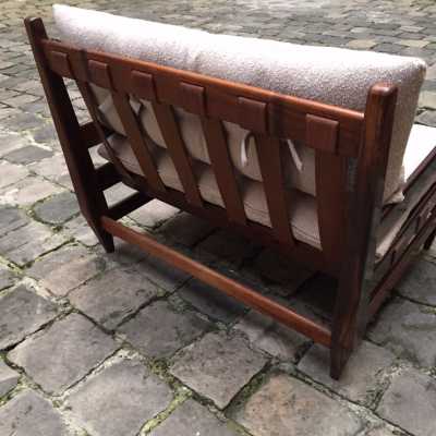 Fauteuil, palissandre et cuir, Jean Gillon, ca 1960