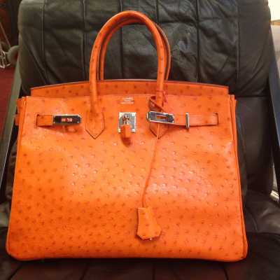 Sac Birkin Hermès orange en autruche, 2006