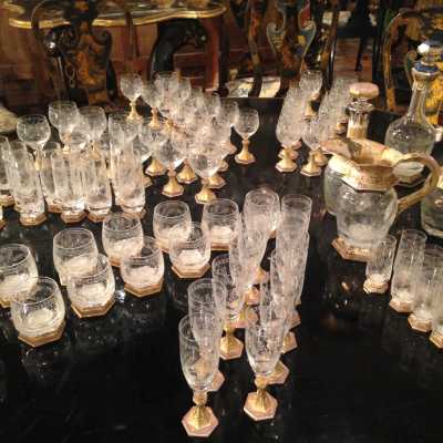Service exceptionnel, esprit Renaissance, cristal, quartz, vermeil et lapis-lazuli, Italie, circa 1945