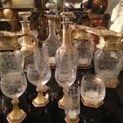 Service exceptionnel, esprit Renaissance, cristal, quartz, vermeil et lapis-lazuli, Italie, circa 1945