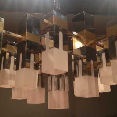 Lustre, chrome et laiton, France, 1970