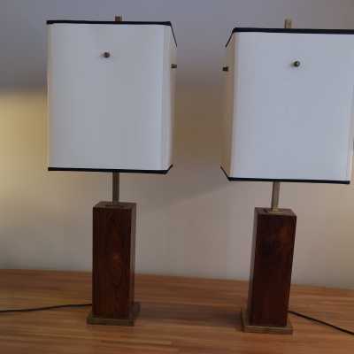 Paire de lampes brésiliennes en bois et laiton