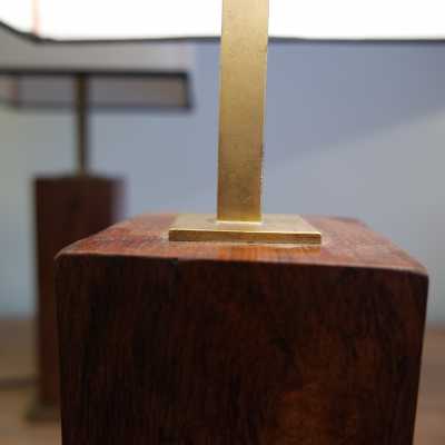 Paire de lampes brésiliennes en bois et laiton