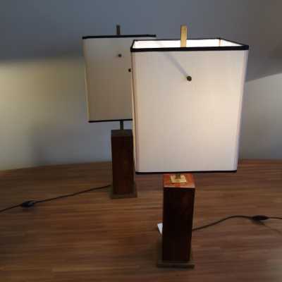 Paire de lampes brésiliennes en bois et laiton