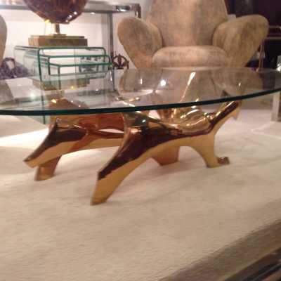 Table basse en bronze doré de Fred Brouard, circa 1970