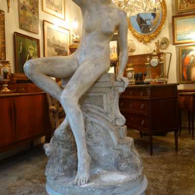 "Young woman on a balustrade", plaster, signed F.Brou (1862-1926), 1905