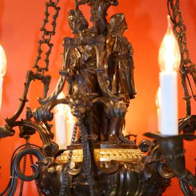 Lustre, bronze patiné, Jean-François Théodore Gechter, France, ca 1840