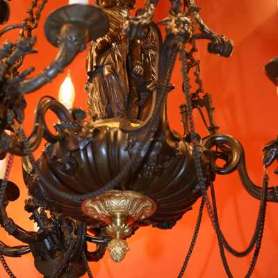 Lustre, bronze patiné, Jean-François Théodore Gechter, France, ca 1840