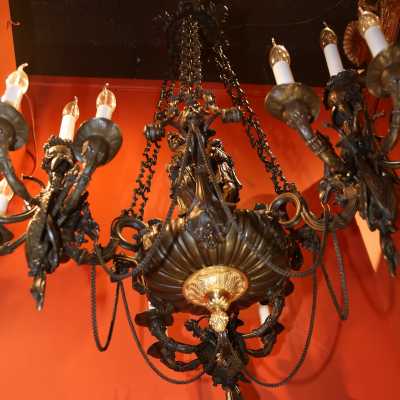Lustre, bronze patiné, Jean-François Théodore Gechter, France, ca 1840