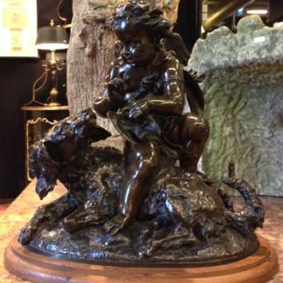"L'amour et son chien, oiseau à la main", XIXème siècle