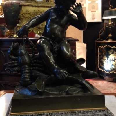 "L'amour sur le coquillage avec une écrevisse", XIXème siècle, d'après Jean-Baptiste Pigalle