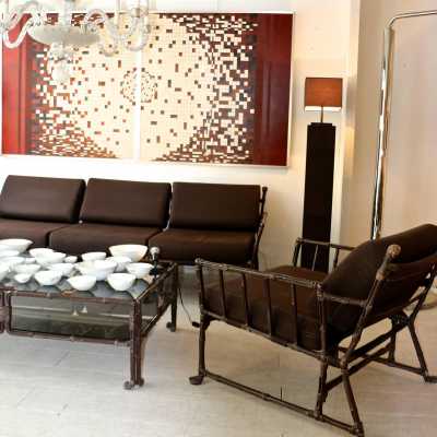 1980s Salon de jardin en fer imitation bambou