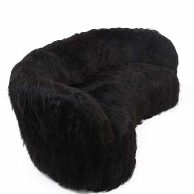 Sofa Otto Schulz pour Boet recouvert de fourrure de mouton naturellement noir islandais, Suède, 1940