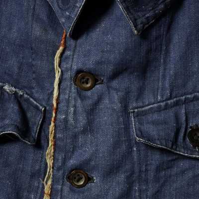 Rare veste de pompier, lin chevron dit "herringbone" en indigo naturel, fin XIXe