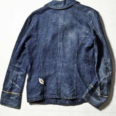 Rare veste de pompier, lin chevron dit "herringbone" en indigo naturel, fin XIXe