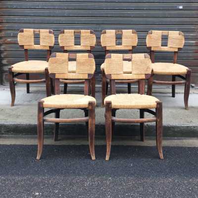 Suite de 6 chaises cannées des années 40, reconstruction.