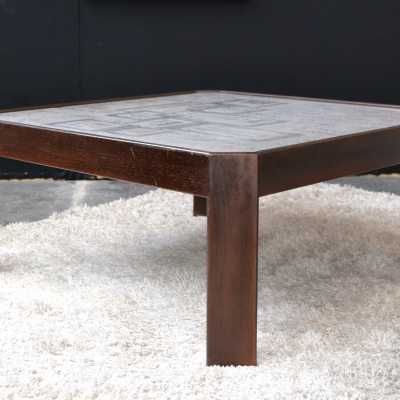 TABLE DESIGN ALLEMAND CIRCA 1970.DESSUS ALUMINIUM GRAVE A L'ACIDE.