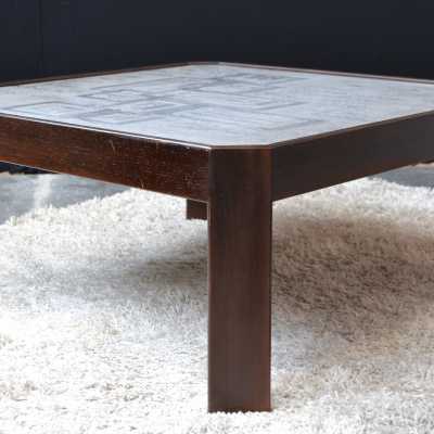 TABLE DESIGN ALLEMAND CIRCA 1970.DESSUS ALUMINIUM GRAVE A L'ACIDE.